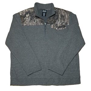 Realtree Men's Fleece Camo Pullover Gray 1/4 Zip Hunting Shirt - XL